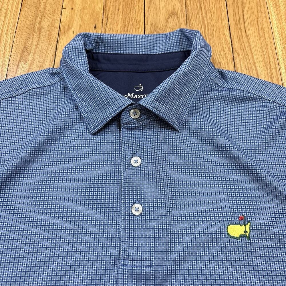 Masters Tech Performance Polo Shirt Men’s Sz Large Blue Plaid Golf Short Sleeve